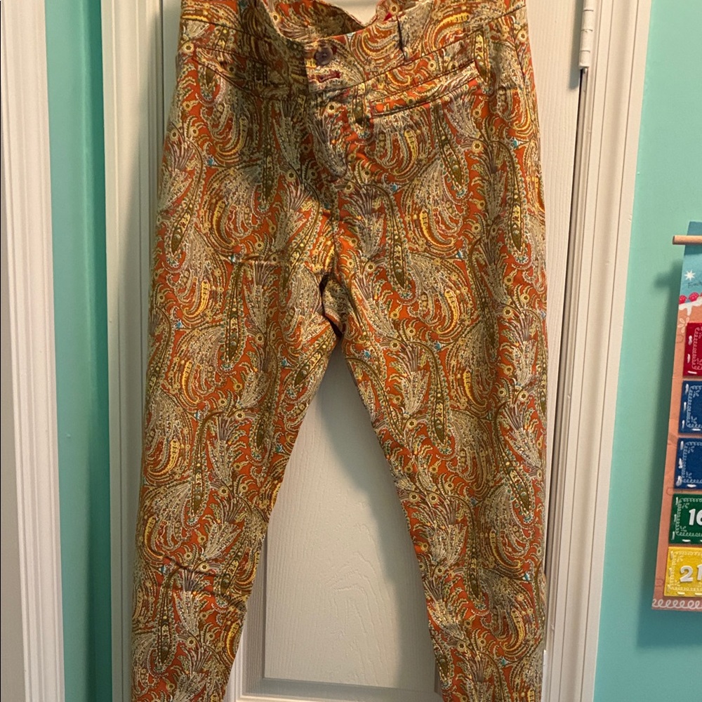Cartonnier Paisley Flare Pants - Orange and Green